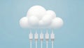 Creative Cloud Computing Concept with White USB Cables Plugged into a Cloud on Blue Background Royalty Free Stock Photo