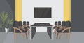 Creative co-working cabinet with conference round table empty no people meeting room modern workspace office interior Royalty Free Stock Photo