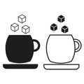 Creative coffee mugs and sugar cubes. Geometric concept icons. Simplistic beverage design. Vector illustration. EPS 10.