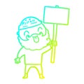 A creative cold gradient line drawing bearded protester cartoon