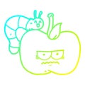 A creative cold gradient line drawing cartoon grumpy apple and caterpillar Royalty Free Stock Photo