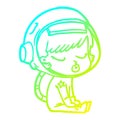 A creative cold gradient line drawing cartoon pretty astronaut girl sitting waiting