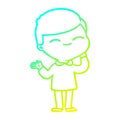A creative cold gradient line drawing cartoon shy smiling boy Royalty Free Stock Photo