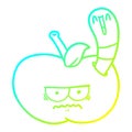 A creative cold gradient line drawing cartoon worm eating an angry apple Royalty Free Stock Photo