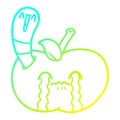 A creative cold gradient line drawing cartoon worm eating an apple Royalty Free Stock Photo