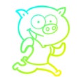 A creative cold gradient line drawing cheerful pig exercising cartoon