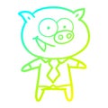 A creative cold gradient line drawing cheerful pig in office clothes