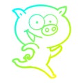 A creative cold gradient line drawing cheerful running pig cartoon