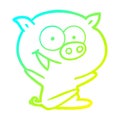 A creative cold gradient line drawing cheerful sitting pig cartoon