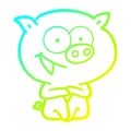 A creative cold gradient line drawing cheerful sitting pig cartoon