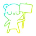 A creative cold gradient line drawing peaceful cartoon bear cub with protest sign