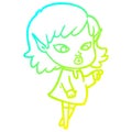 A creative cold gradient line drawing pointing cartoon elf girl