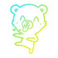 A creative cold gradient line drawing rude cartoon dancing polar bear sticking out tongue