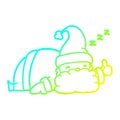 A creative cold gradient line drawing sleepy santa giving thumbs up symbol