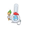 A creative cold thermometer artist mascot design style paint with a brush