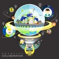 Creative collaboration through internet in flat design Royalty Free Stock Photo