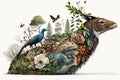 creative collage of biodiversity in the form of an animal, ecosystem and nature protection. Generated AI Royalty Free Stock Photo