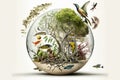 creative collage of biodiversity in the shape of a sphere, ecosystem, protection of nature and aquatic environment. Generated AI Royalty Free Stock Photo