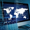 creative collage depicting finance and the world with digital software computer code and exchange rates Royalty Free Stock Photo