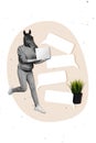 Creative collage headless mammal horse animal person writing emails answer her boss discussion sms with laptop isolated