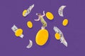 Creative collage image of little falling woman big golden coins dollar banknotes balance money banker bank account freak