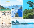 Creative collage inspired by view of Rio de Janeiro with Christ Redeemer and Corcovado Mountain, Copacabana beach.