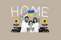 Creative collage picture of black white effect peaceful happy ukrainian family hands hold national blue yellow colors