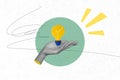 Creative collage picture human hand hold lightbulb electrical lamp find solution doodles idea plan inspiration drawing