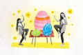 Creative collage picture mother daughter happy triumph success easter eggs celebration holiday concept energetic happy Royalty Free Stock Photo