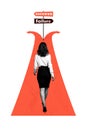 Creative collage poster banner of business lady step in career choose right wrong way Royalty Free Stock Photo