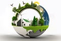 Creative collage, renewable energy sources, eco-conscious energy