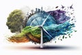 Creative collage, renewable energy sources, wind energy, eco-conscious energy