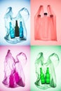 creative collage of various colorful plastic bags with bottles Royalty Free Stock Photo