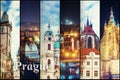 Creative collage view of the Prague architectural monuments with Royalty Free Stock Photo