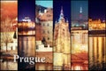 Creative collage view of the Prague architectural monuments with Royalty Free Stock Photo