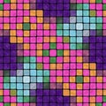 Creative colorful abstract mosaic seamless regular pattern in vivid purple pink orange green blue shades