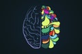 Creative colorful brain sketch on dark background Royalty Free Stock Photo