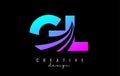 Creative colorful GL g l logo with leading lines and road concept design. Letters with geometric design
