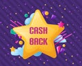 Creative colorful lettering labels with cash back in form star.