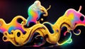 Creative colorful neon gold abstract dynamic psychedelic twisted fluid liquid shape background