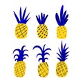 Creative and colorful pineapple. Set of hand drawn pineapples. Summertime fruits on white background.Trendy modern  flat cartoon Royalty Free Stock Photo