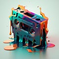 A creative and colorful retro concept of a melting cassette tape. Generated By AI