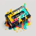 A creative and colorful retro concept of a melting cassette tape. Generated By AI