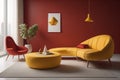 A creative, colourful, and stylish sofa in the interior, AI generated