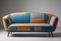 A creative, colourful, and stylish sofa in the interior, AI generated