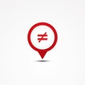 Creative combination not equal mathematics symbol and map pointer