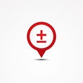Creative combination plus or minus mathematics symbol and map pointer.