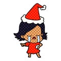 A creative comic book style illustration of a girl crying and pointing wearing santa hat Royalty Free Stock Photo