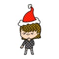 A creative comic book style illustration of a girl regretting a mistake wearing santa hat