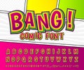 Creative comic font. Vector alphabet in style pop art